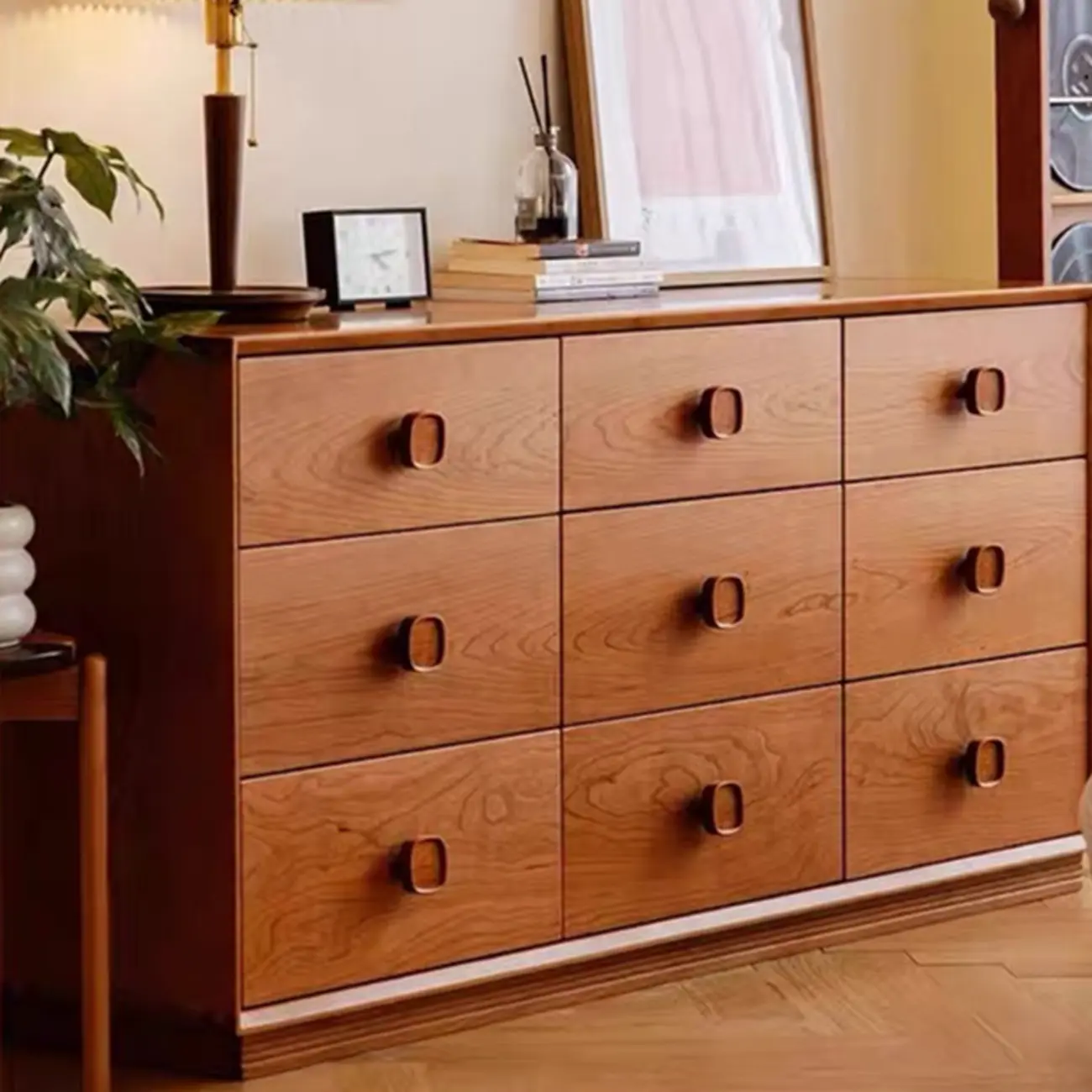 Bedroom Horizontal Multi-drawer Pine Wood Double Dresser Image - 2 | homeyfad