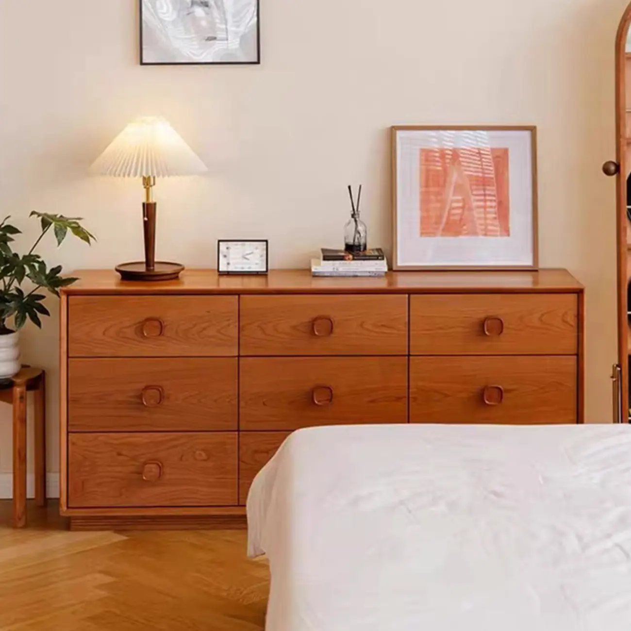 Bedroom Horizontal Multi-drawer Pine Wood Double Dresser Image - 7 | homeyfad