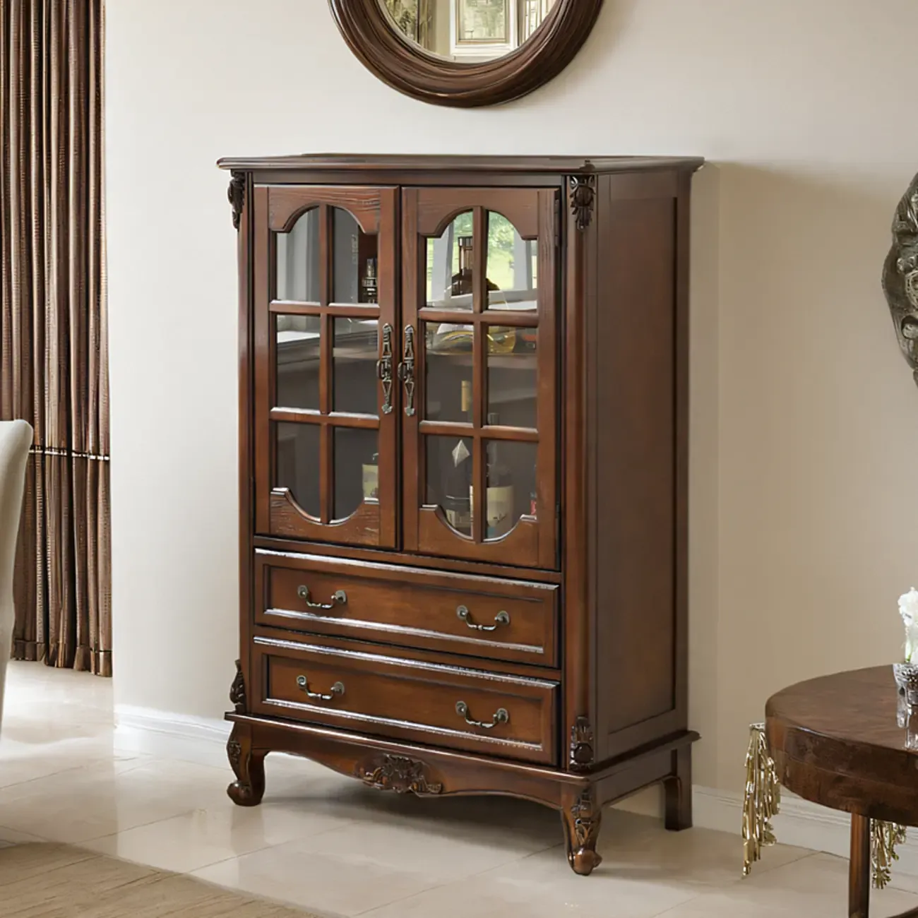 Traditional 34" Wood Wine Bar Cabinet with Drawers Image - 1