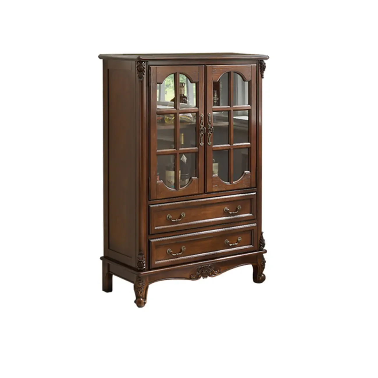 Traditional 34" Wood Wine Bar Cabinet with Drawers Image - 2