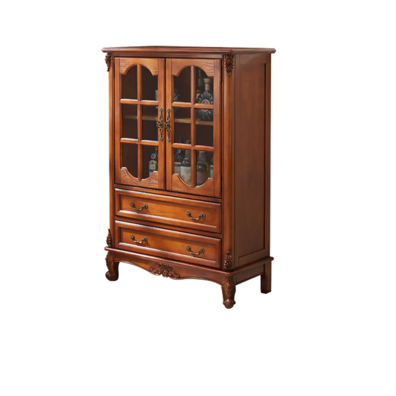Traditional 34" Wood Wine Bar Cabinet with Drawers Image - 3 | homeyfad