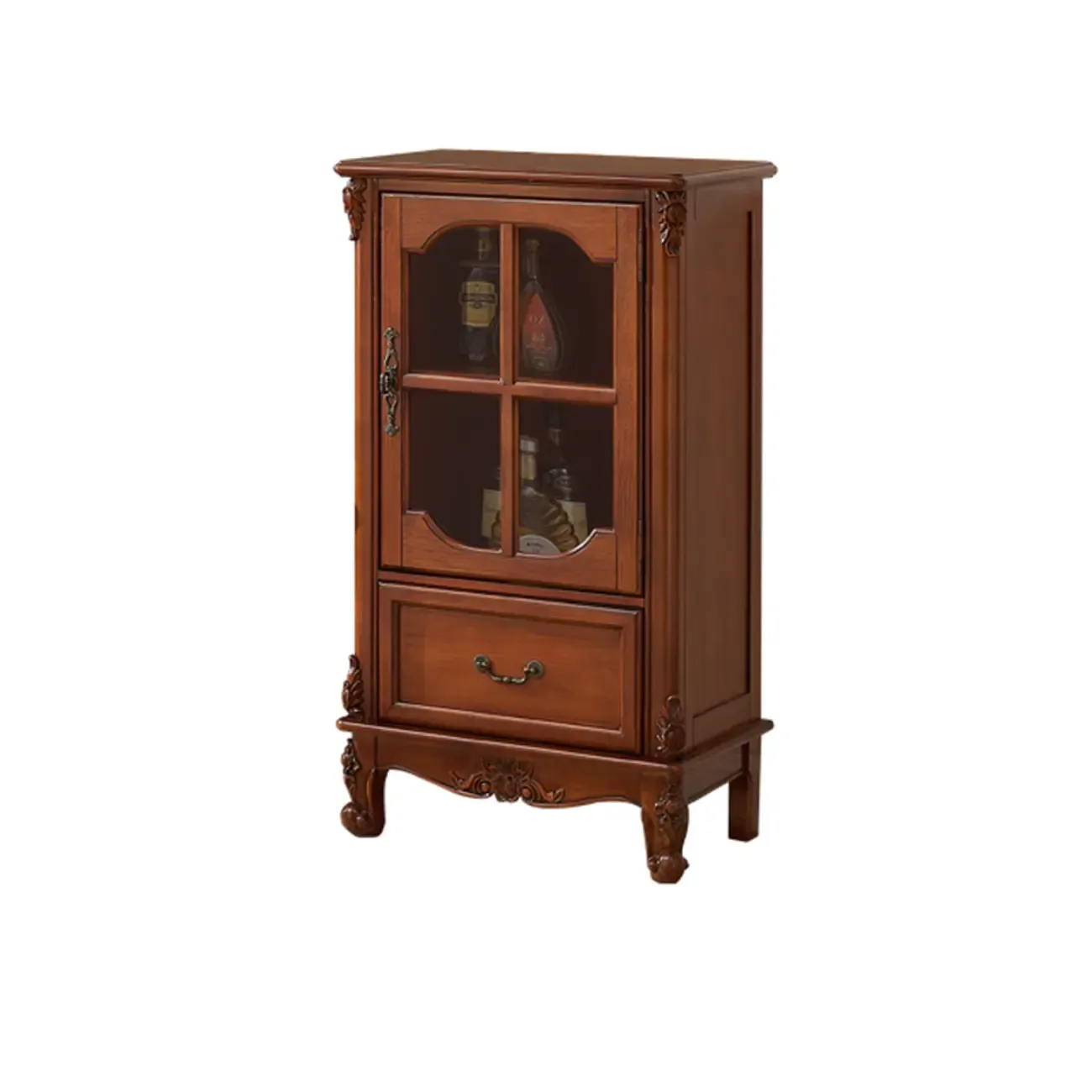 Traditional 34" Wood Wine Bar Cabinet with Drawers Image - 7