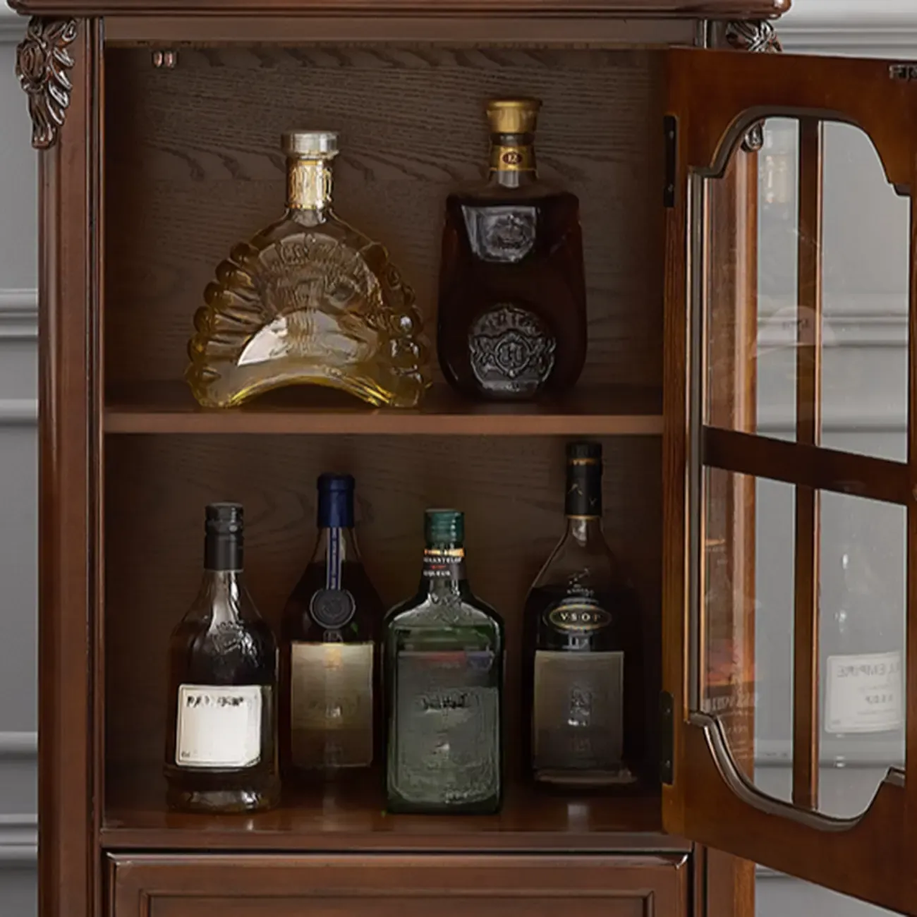 Traditional 34" Wood Wine Bar Cabinet with Drawers Image - 11