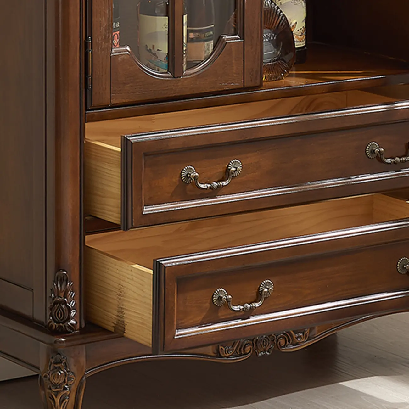 Traditional 34" Wood Wine Bar Cabinet with Drawers Image - 12 | homeyfad