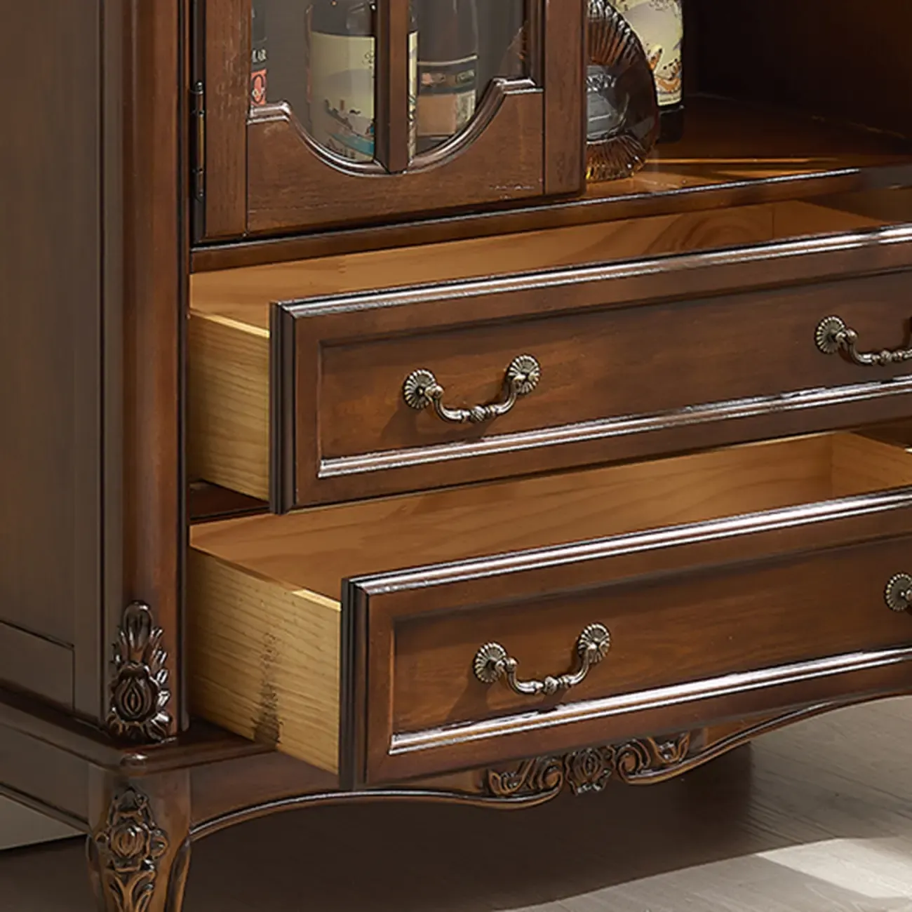 Traditional 34" Wood Wine Bar Cabinet with Drawers Image - 12