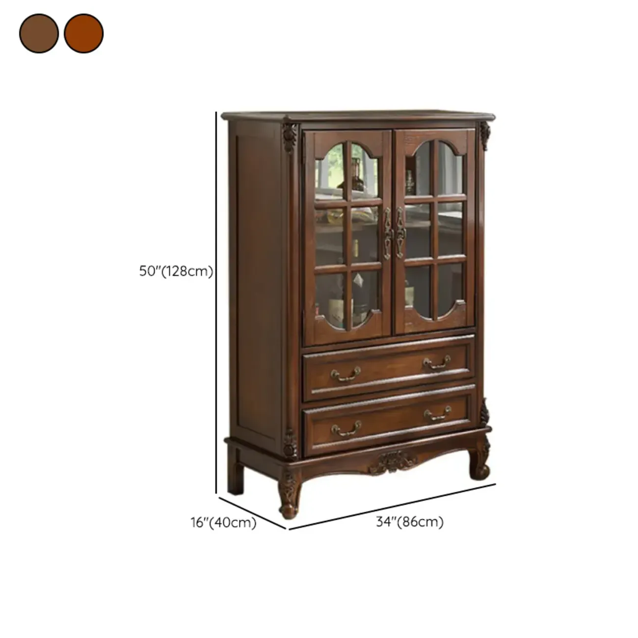 Traditional 34" Wood Wine Bar Cabinet with Drawers #size