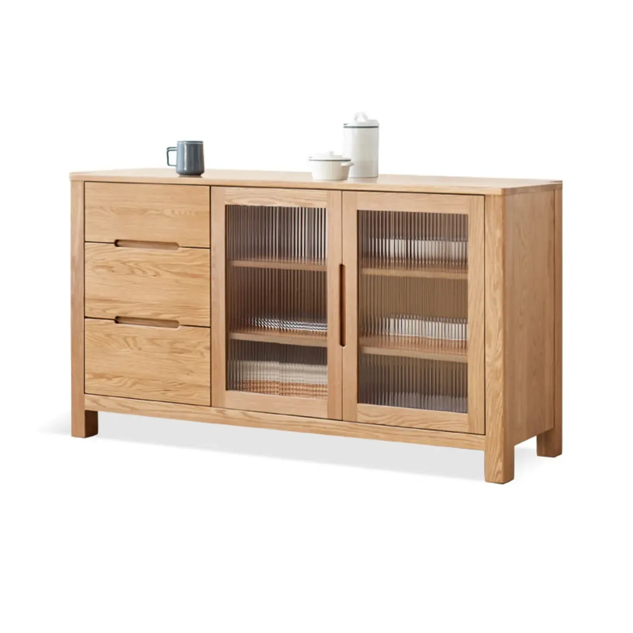 Modern Wood Sideboard with Shelves and Drawers Image - 2