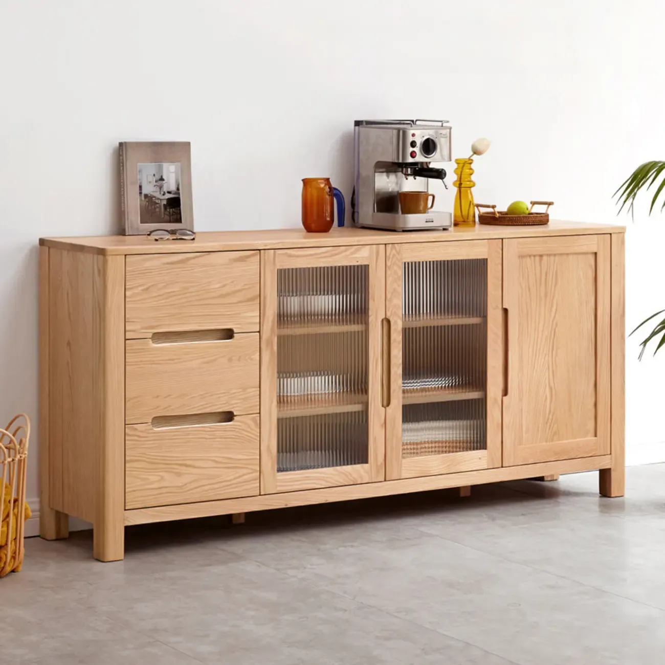 Modern Wood Sideboard with Shelves and Drawers Image - 4