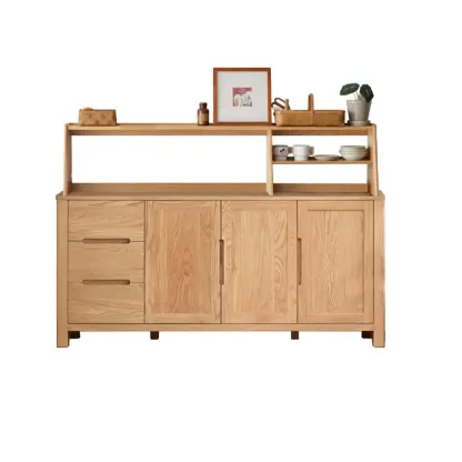 Modern Wood Sideboard with Shelves and Drawers Image - 6