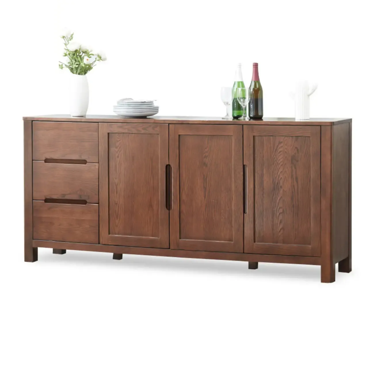 Modern Wood Sideboard with Shelves and Drawers Image - 8