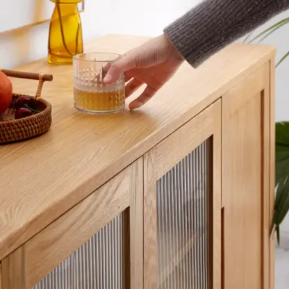 Modern Wood Sideboard with Shelves and Drawers Image - 10