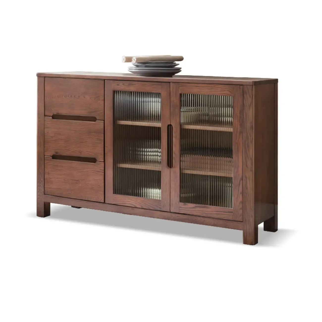 Modern Wood Sideboard with Shelves and Drawers Image - 12
