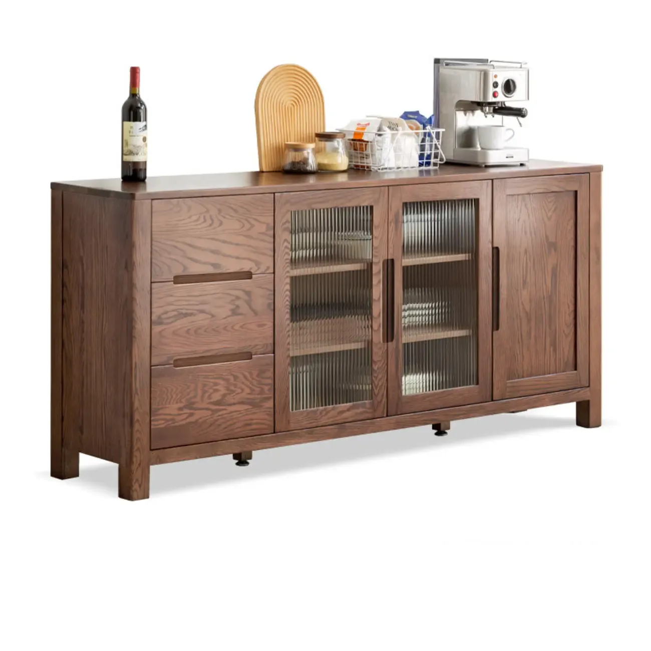 Modern Wood Sideboard with Shelves and Drawers Image - 14