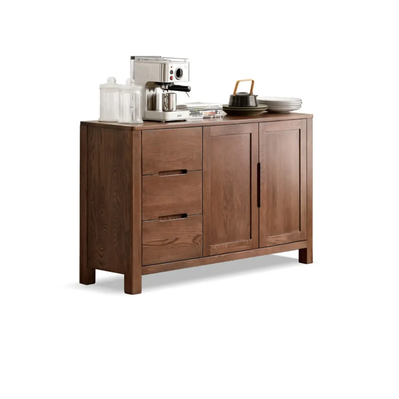 Modern Wood Sideboard with Shelves and Drawers Image - 17