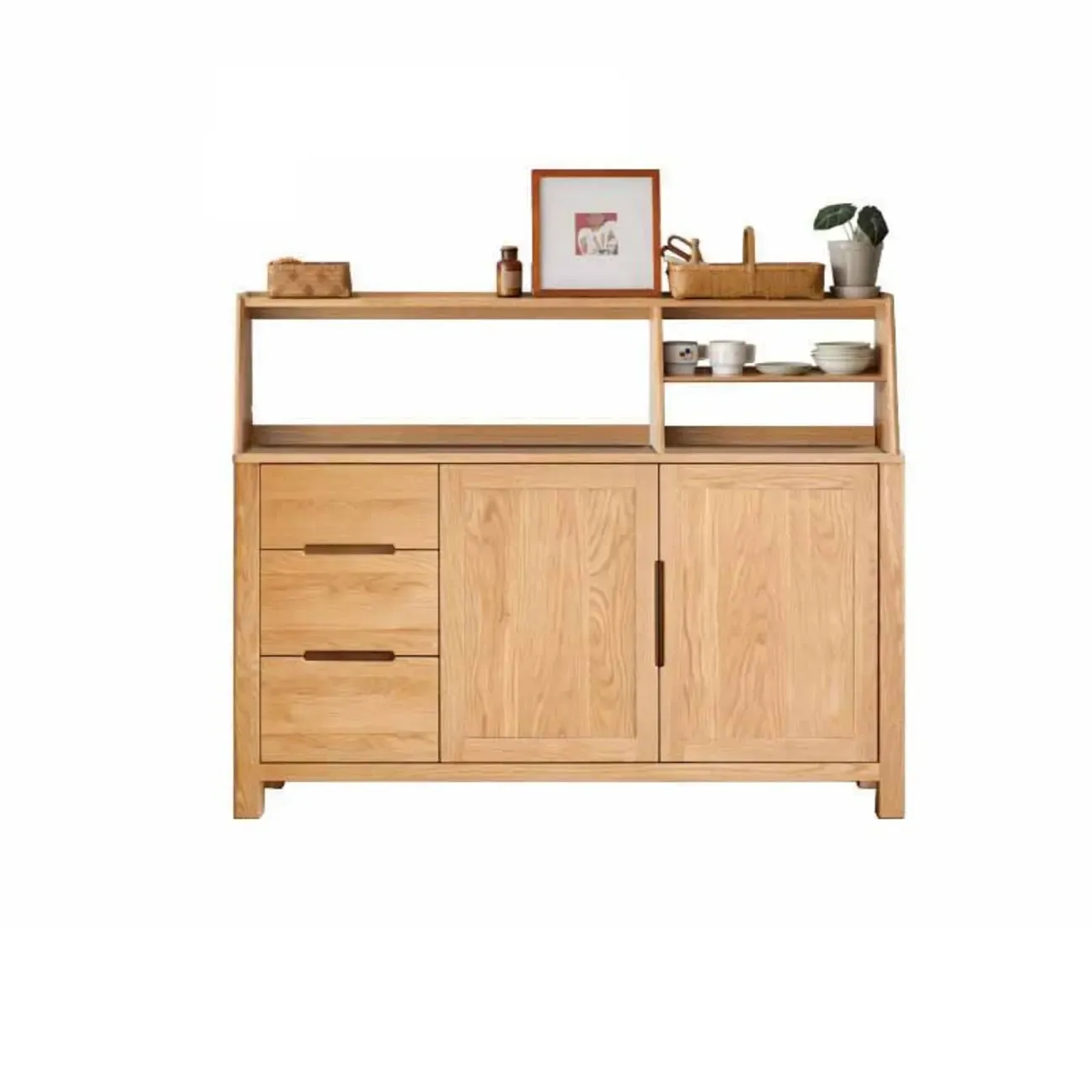 Modern Wood Sideboard with Shelves and Drawers Image - 19