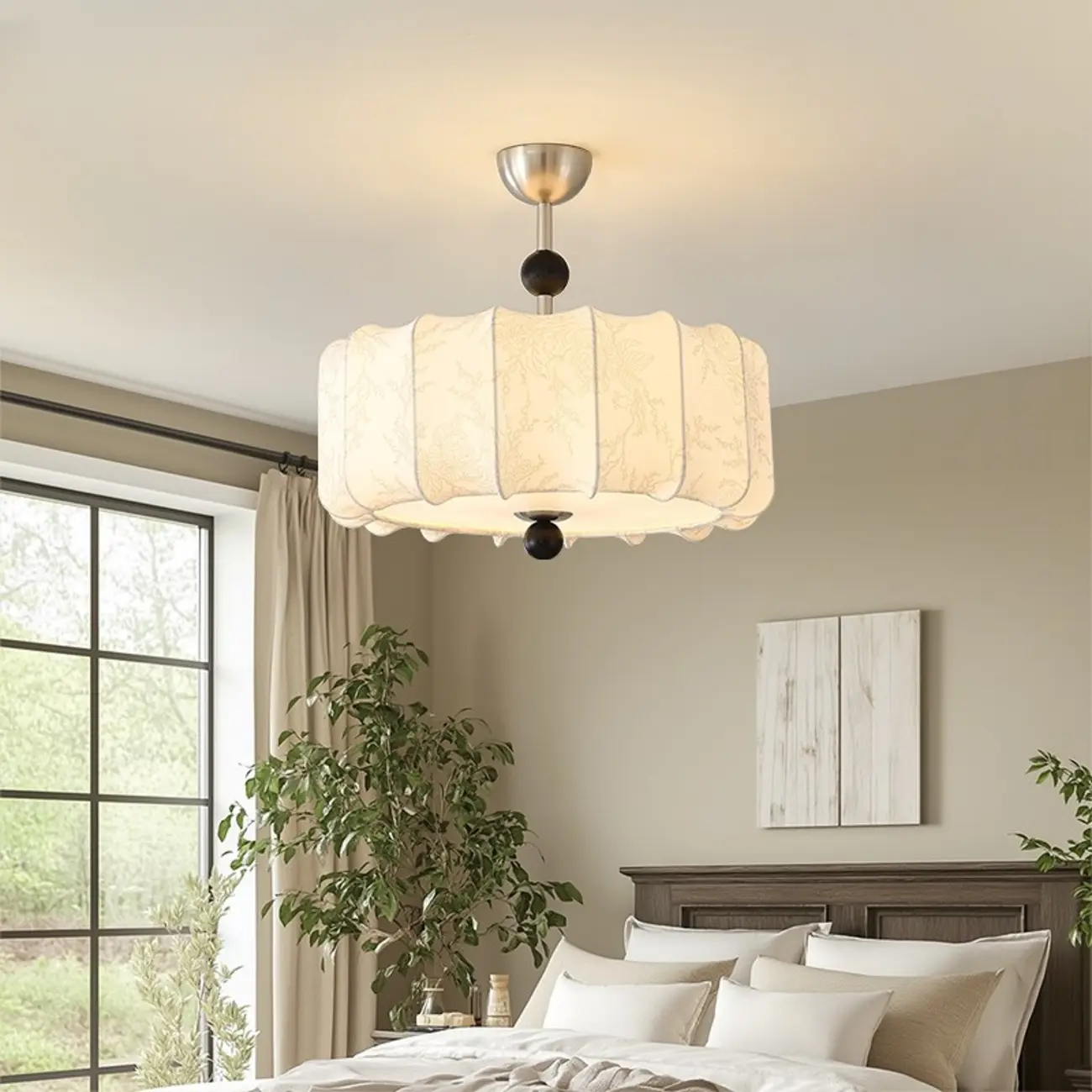 White Fabric Drum Contemporary Pendant Chandelier Light Image - 1 | homeyfad