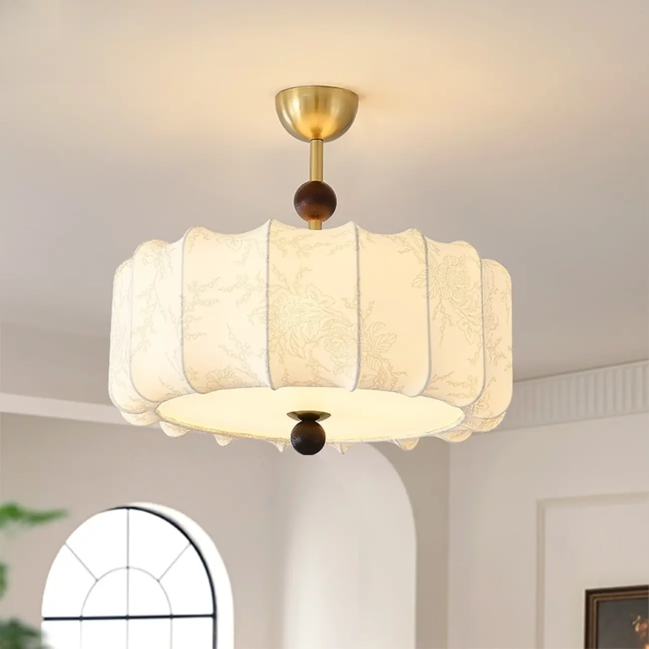 White Fabric Drum Contemporary Pendant Chandelier Light Image - 4 | homeyfad