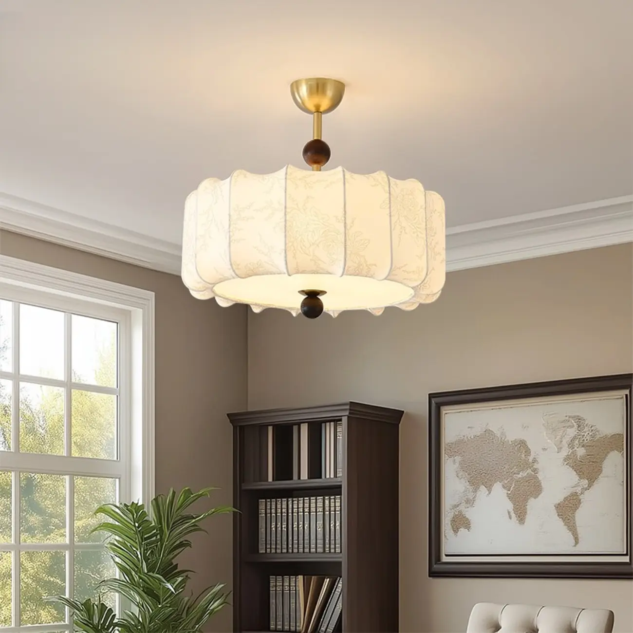 White Fabric Drum Contemporary Pendant Chandelier Light Image - 5 | homeyfad