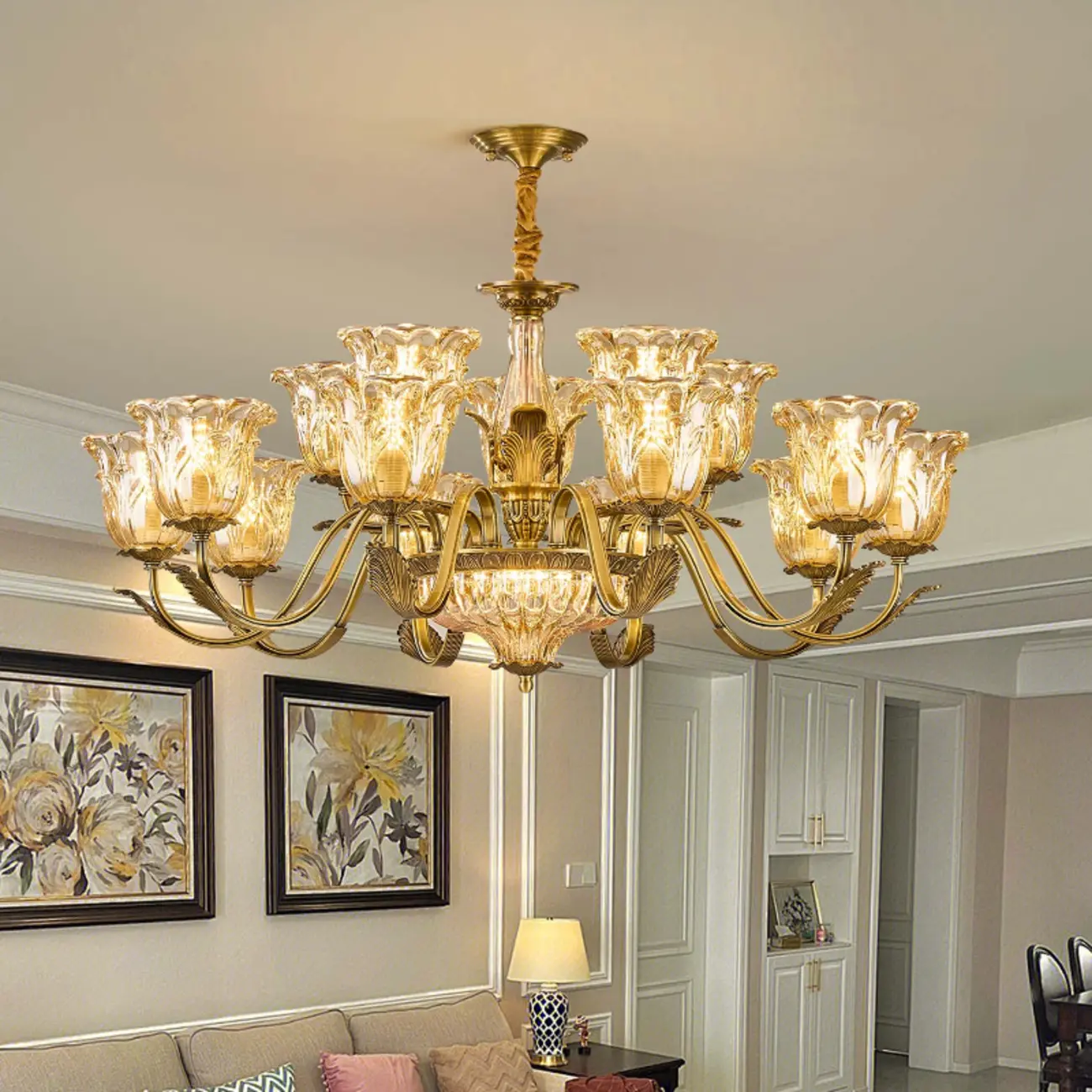 Gold Floral Glass Crystal Chandelier Elegant Design Image - 1 | homeyfad