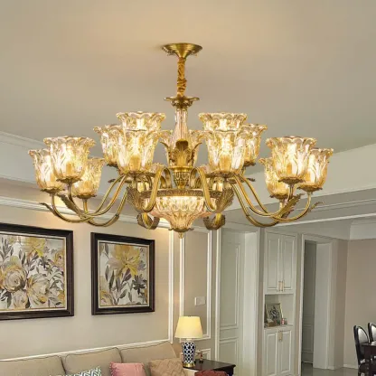 Gold Floral Glass Crystal Chandelier Elegant Design Image - 1