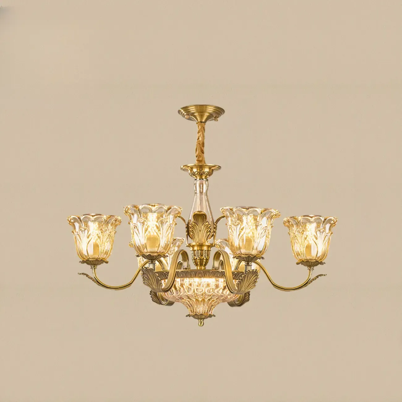 Gold Floral Glass Crystal Chandelier Elegant Design Image - 2