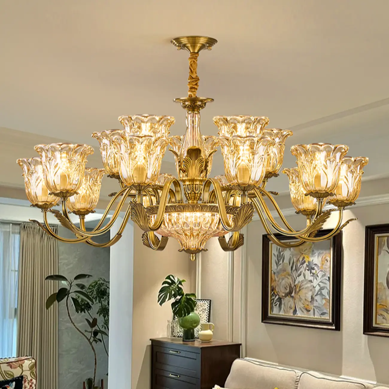 Gold Floral Glass Crystal Chandelier Elegant Design Image - 4 | homeyfad