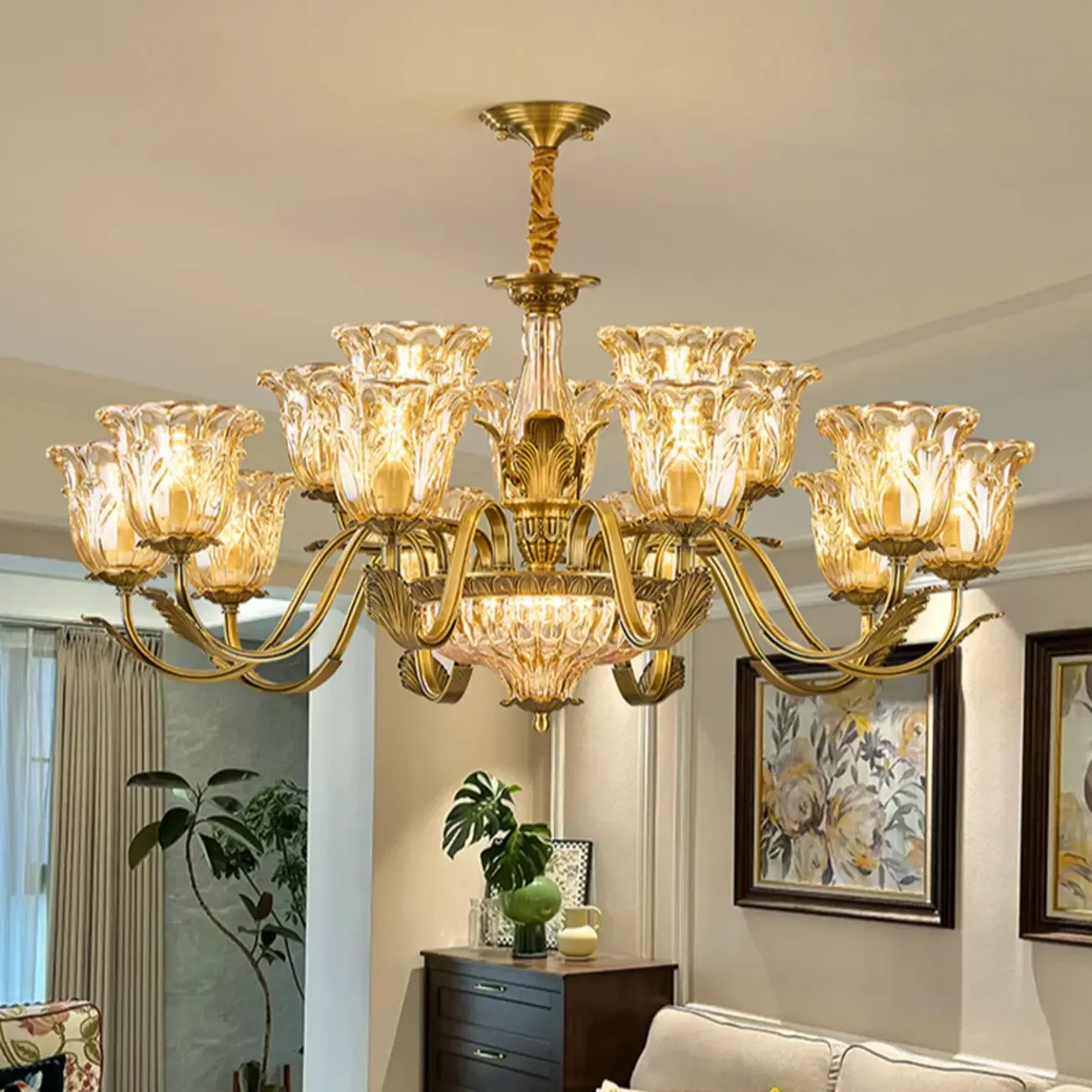 Gold Floral Glass Crystal Chandelier Elegant Design Image - 4