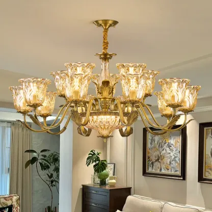 Gold Floral Glass Crystal Chandelier Elegant Design Image - 4