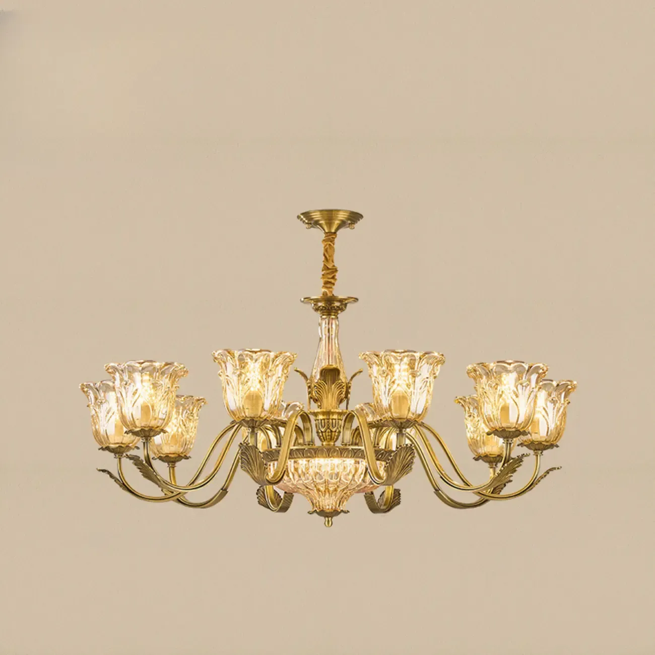 Gold Floral Glass Crystal Chandelier Elegant Design Image - 5