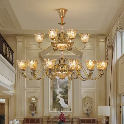 Gold Floral Glass Crystal Chandelier Elegant Design Image - 6