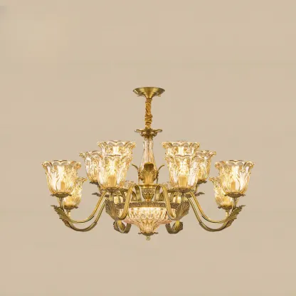 Gold Floral Glass Crystal Chandelier Elegant Design Image - 7