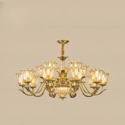 Gold Floral Glass Crystal Chandelier Elegant Design Image - 9