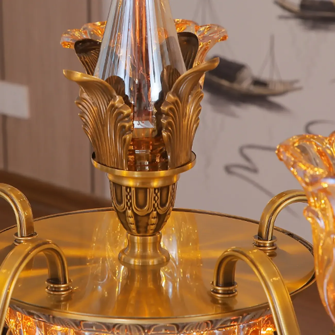 Gold Floral Glass Crystal Chandelier Elegant Design Image - 10