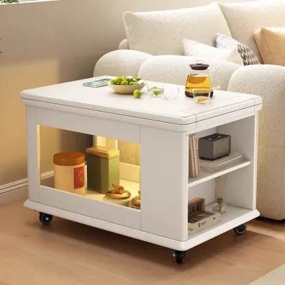 Rolling Open Storage Wooden Side Table Folding Top Image - 5