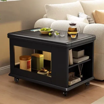 Rolling Open Storage Wooden Side Table Folding Top Image - 7