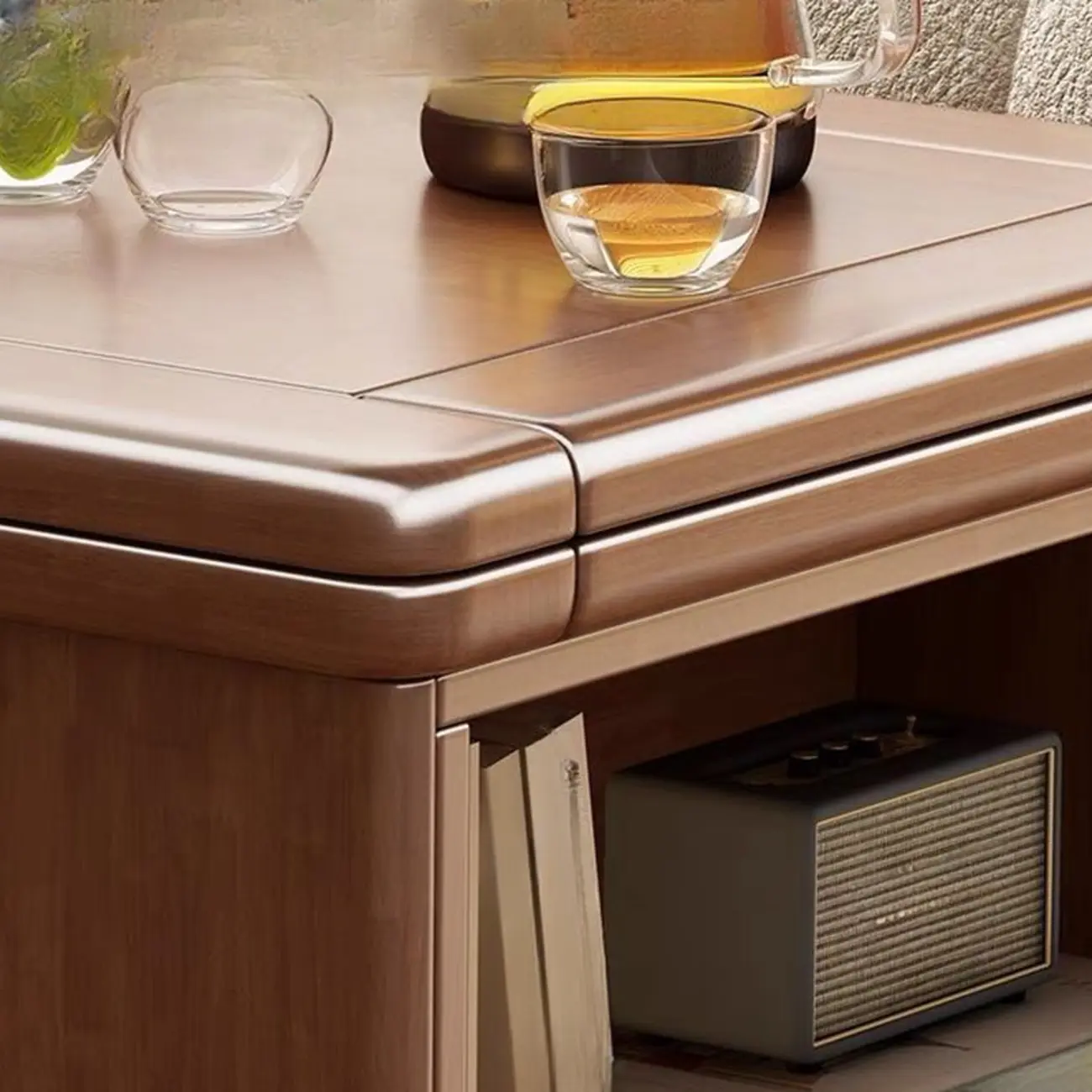 Rolling Open Storage Wooden Side Table Folding Top Image - 12 | homeyfad