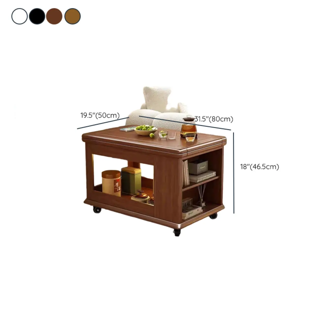 Rolling Open Storage Wooden Side Table Folding Top Image - 14 | homeyfad