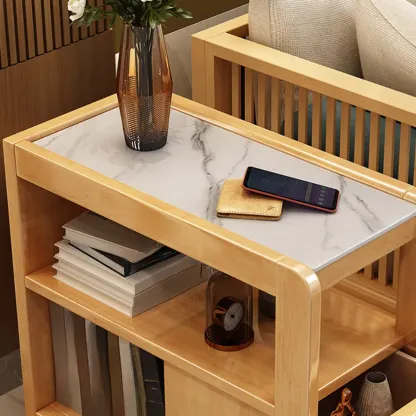 Narrow Sintered Stone Top Wheeled Side Table with Drawers Image - 4