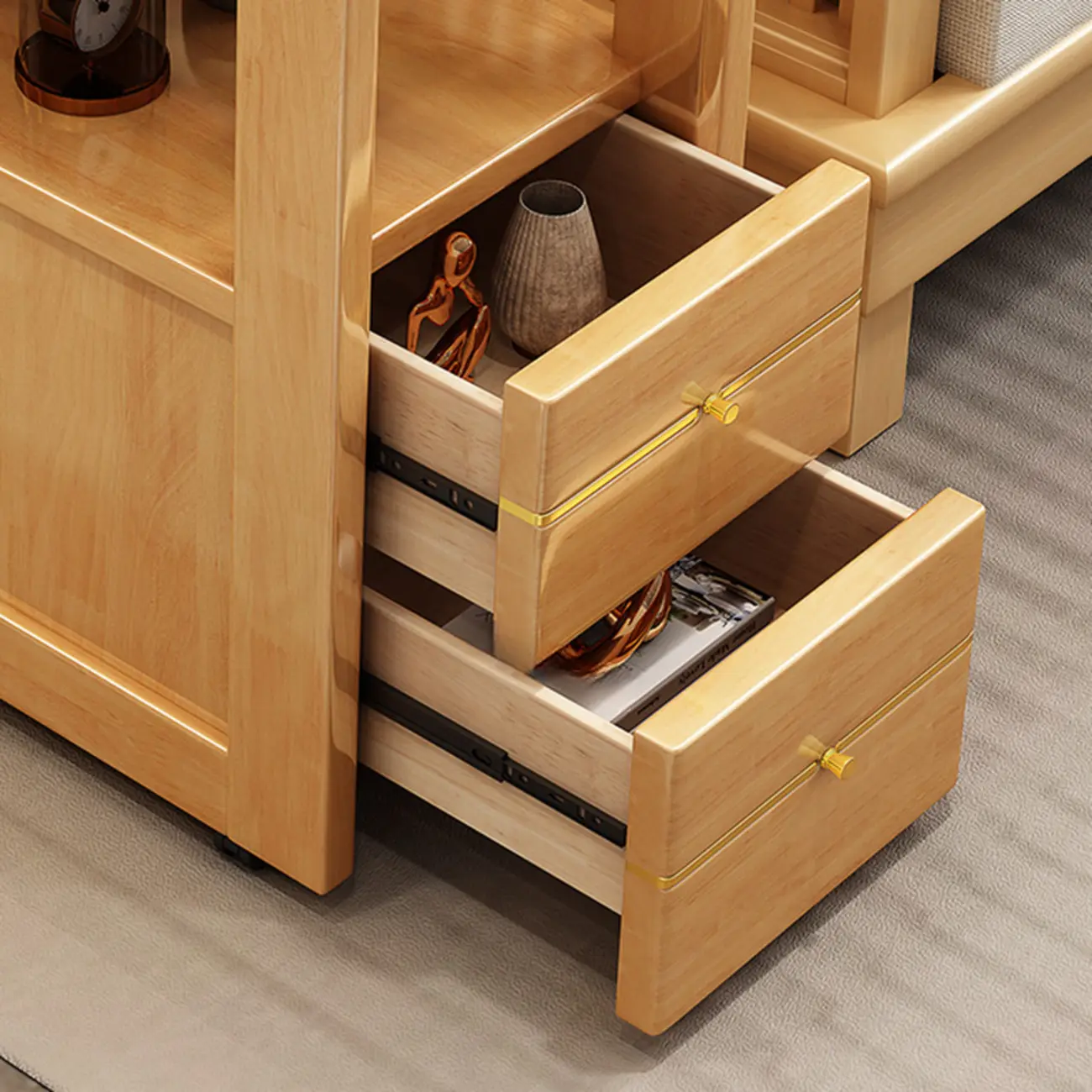 Narrow Sintered Stone Top Wheeled Side Table with Drawers Image - 6 | homeyfad