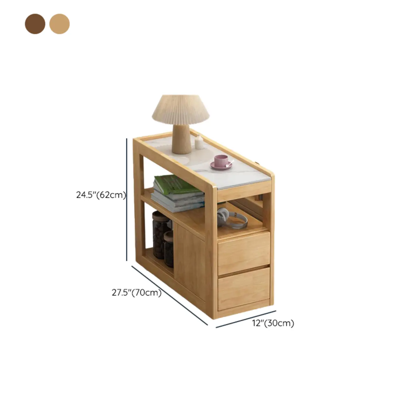 Narrow Sintered Stone Top Wheeled Side Table with Drawers #size | homeyfad