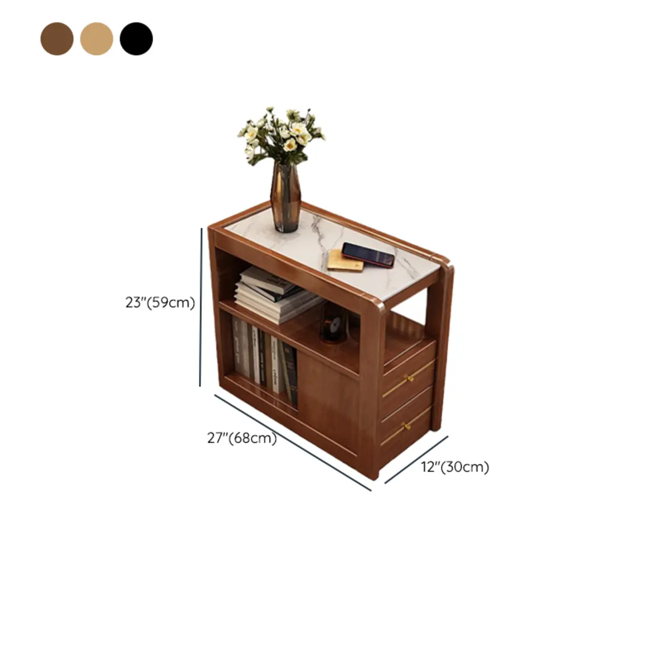 Narrow Sintered Stone Top Wheeled Side Table with Drawers Image - 13 | homeyfad