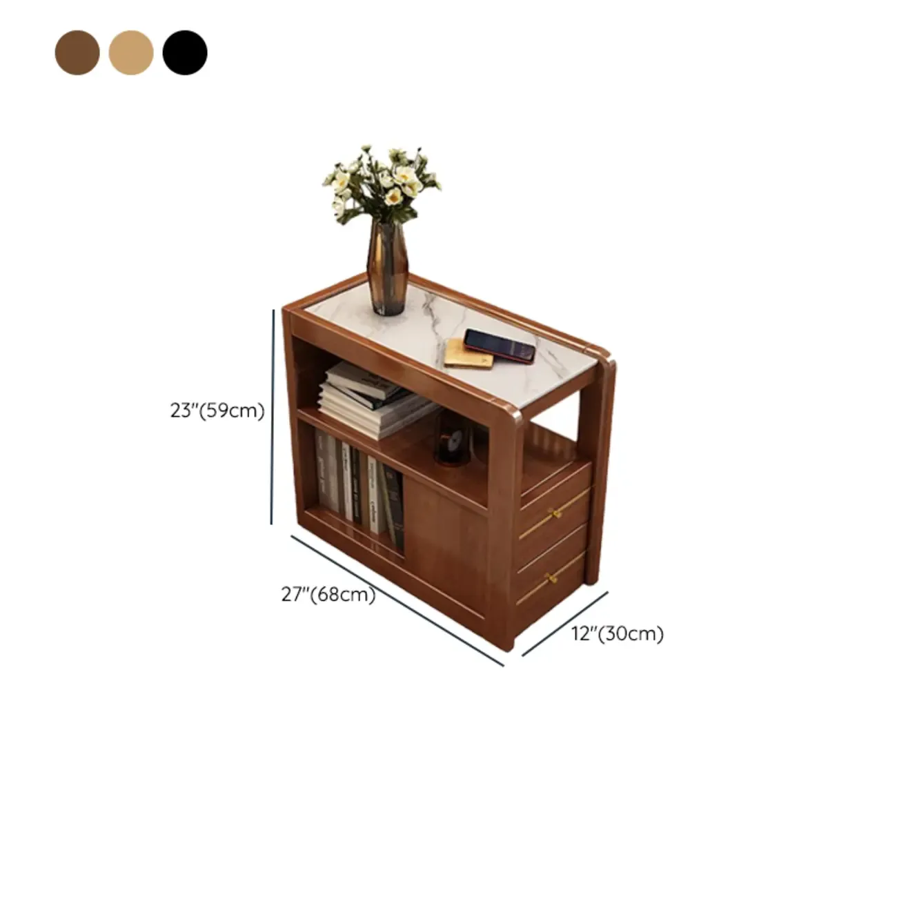 Narrow Sintered Stone Top Wheeled Side Table with Drawers Image - 13