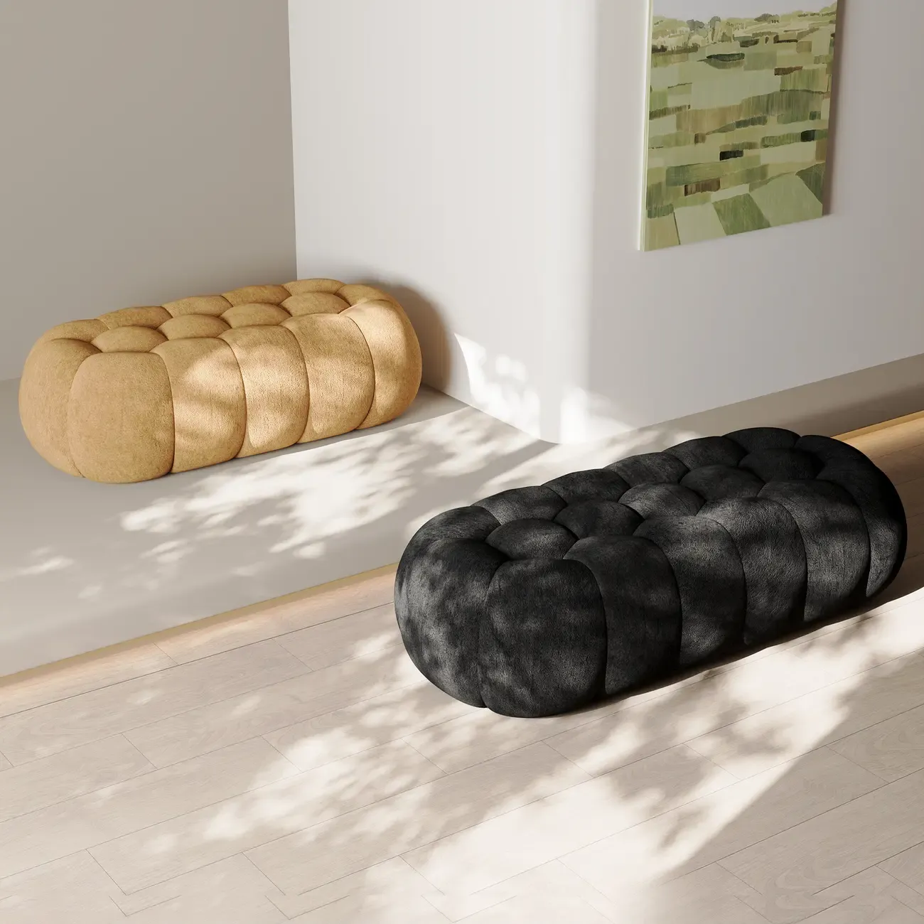 Contemporary Cloud Shaped Upholstered Bedroom Bench Image - 4