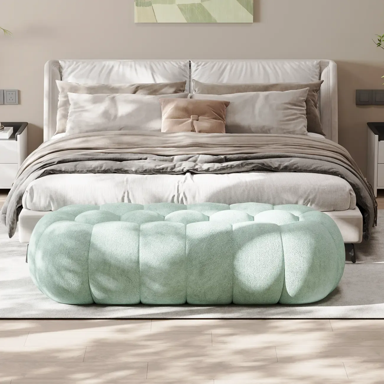 Contemporary Cloud Shaped Upholstered Bedroom Bench Image - 6