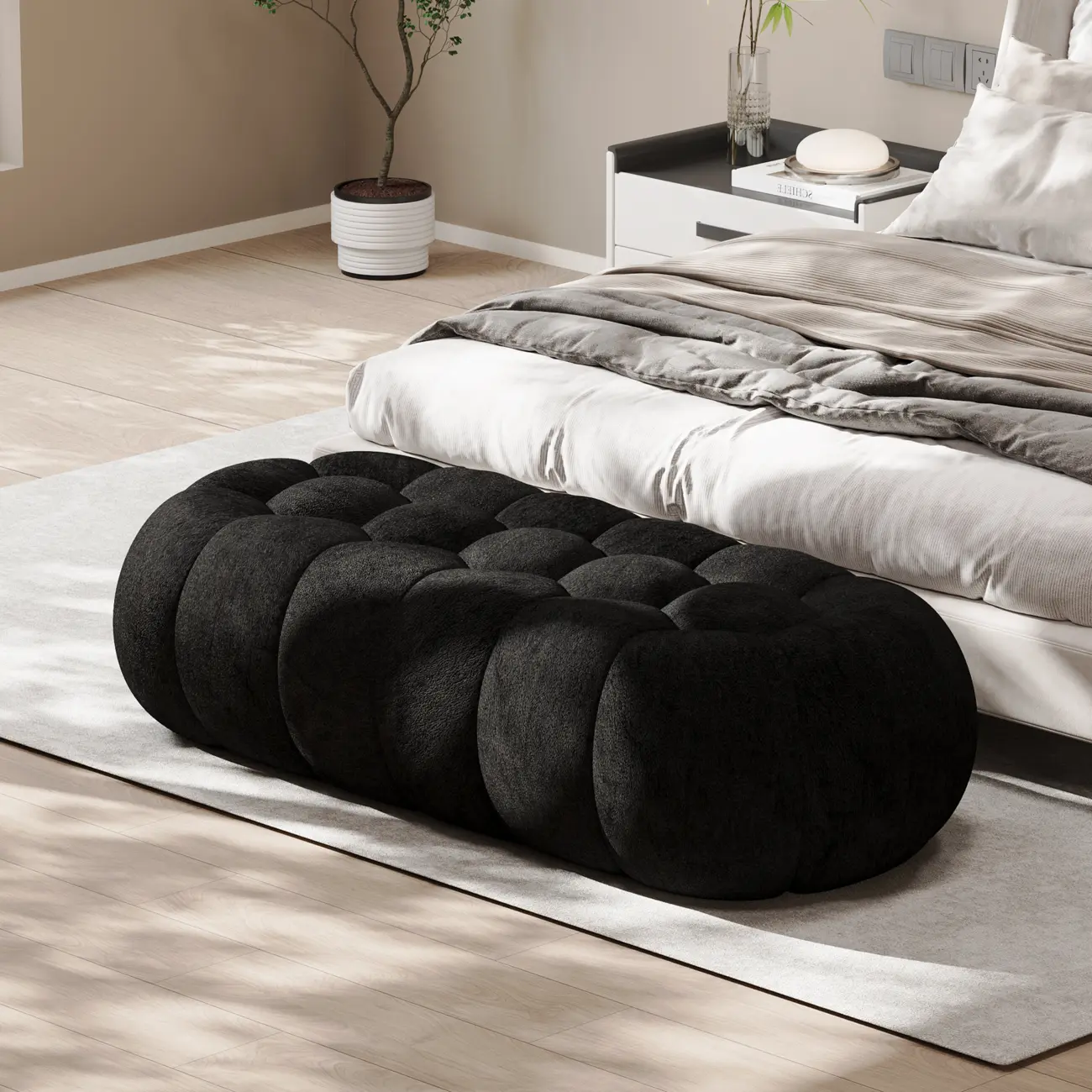 Contemporary Cloud Shaped Upholstered Bedroom Bench Image - 8 | homeyfad