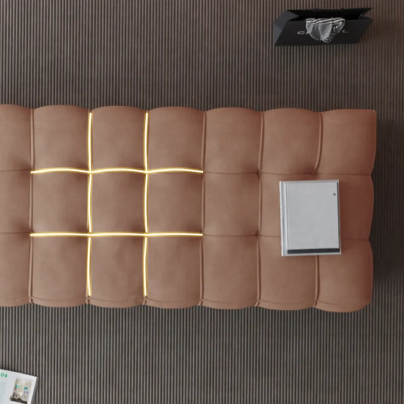 Contemporary Soft Gray Long Upholstered Bedroom Bench Image - 10