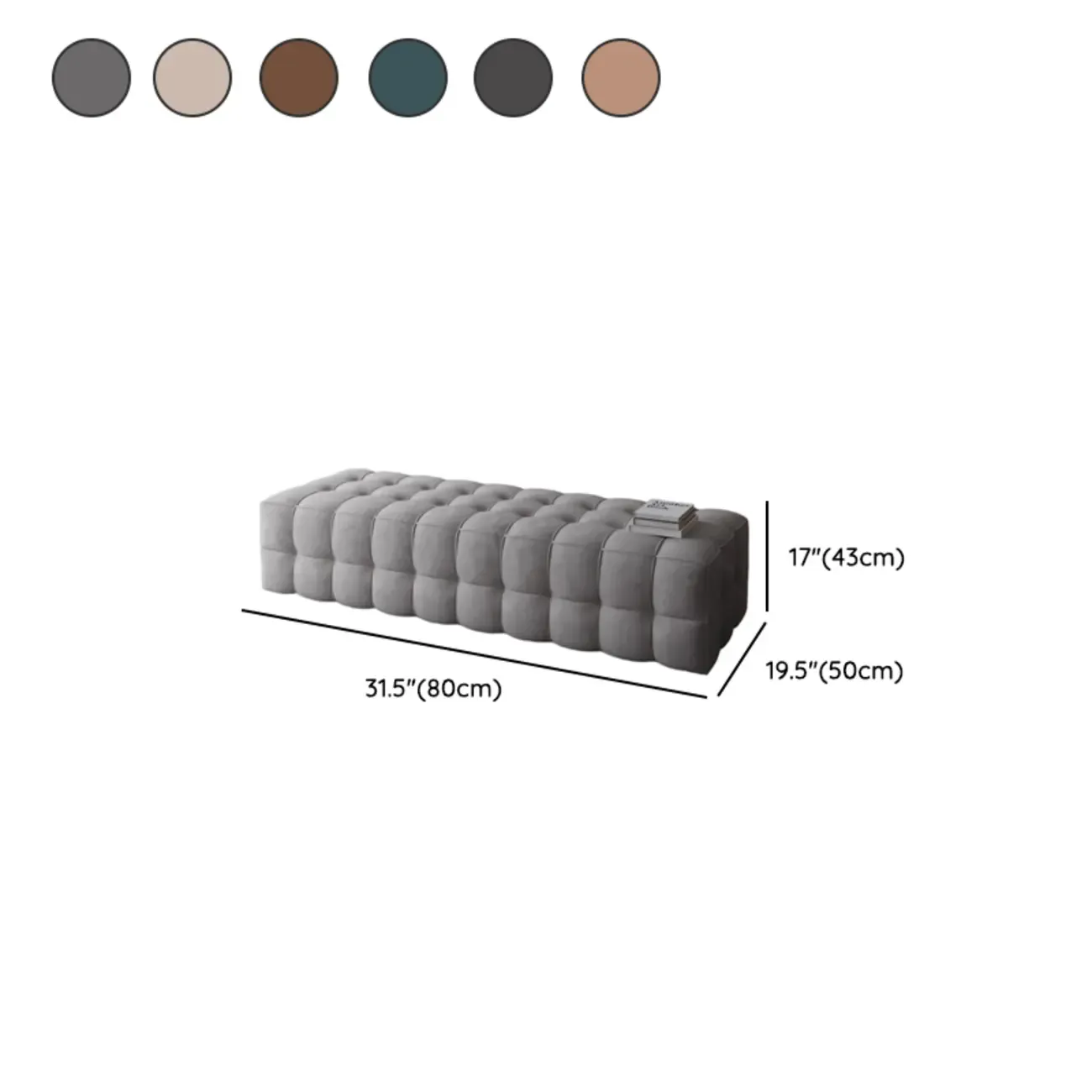 Contemporary Soft Gray Long Upholstered Bedroom Bench #size