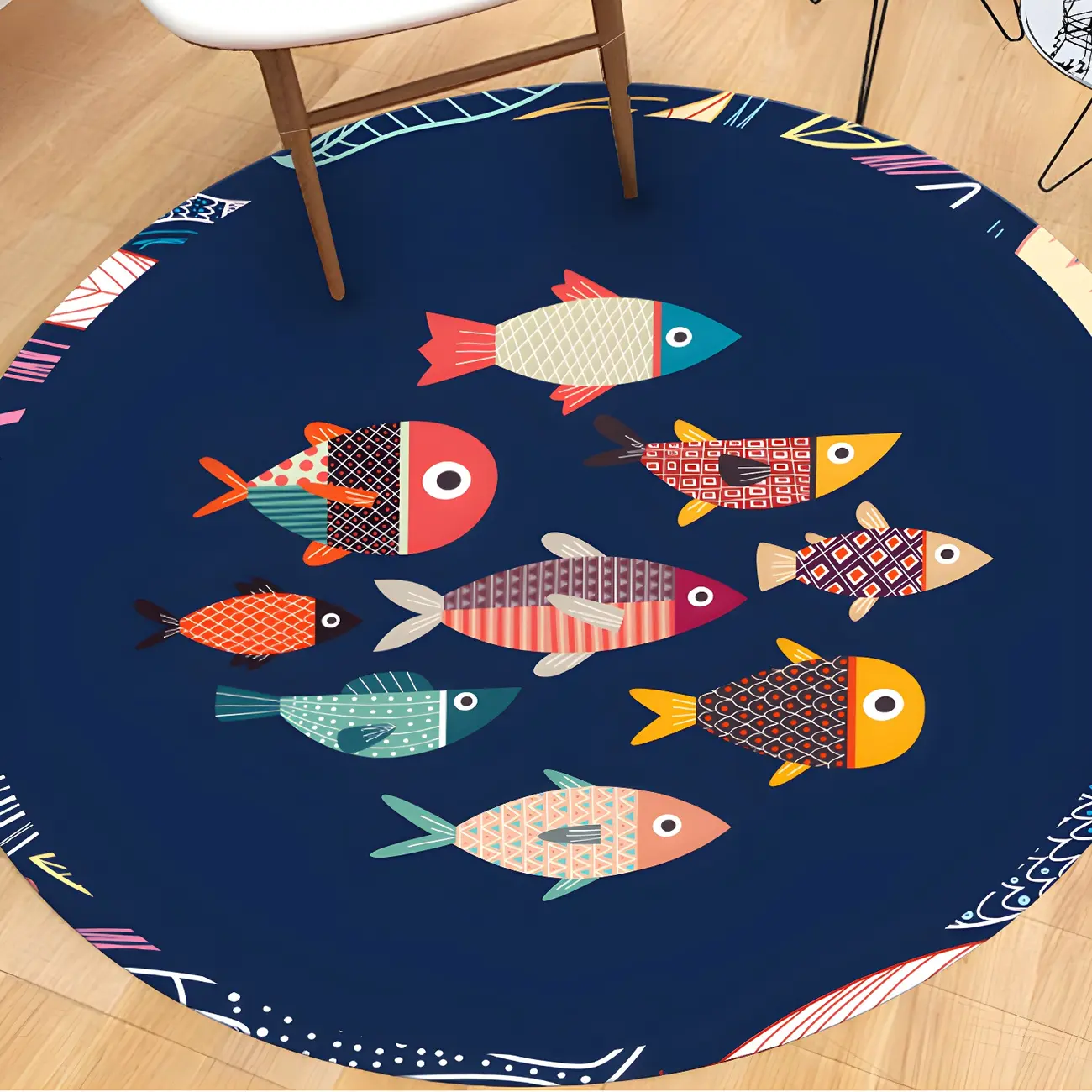 Kids Room Round Polyester Fish Pattern Area Rug Image - 1 | homeyfad