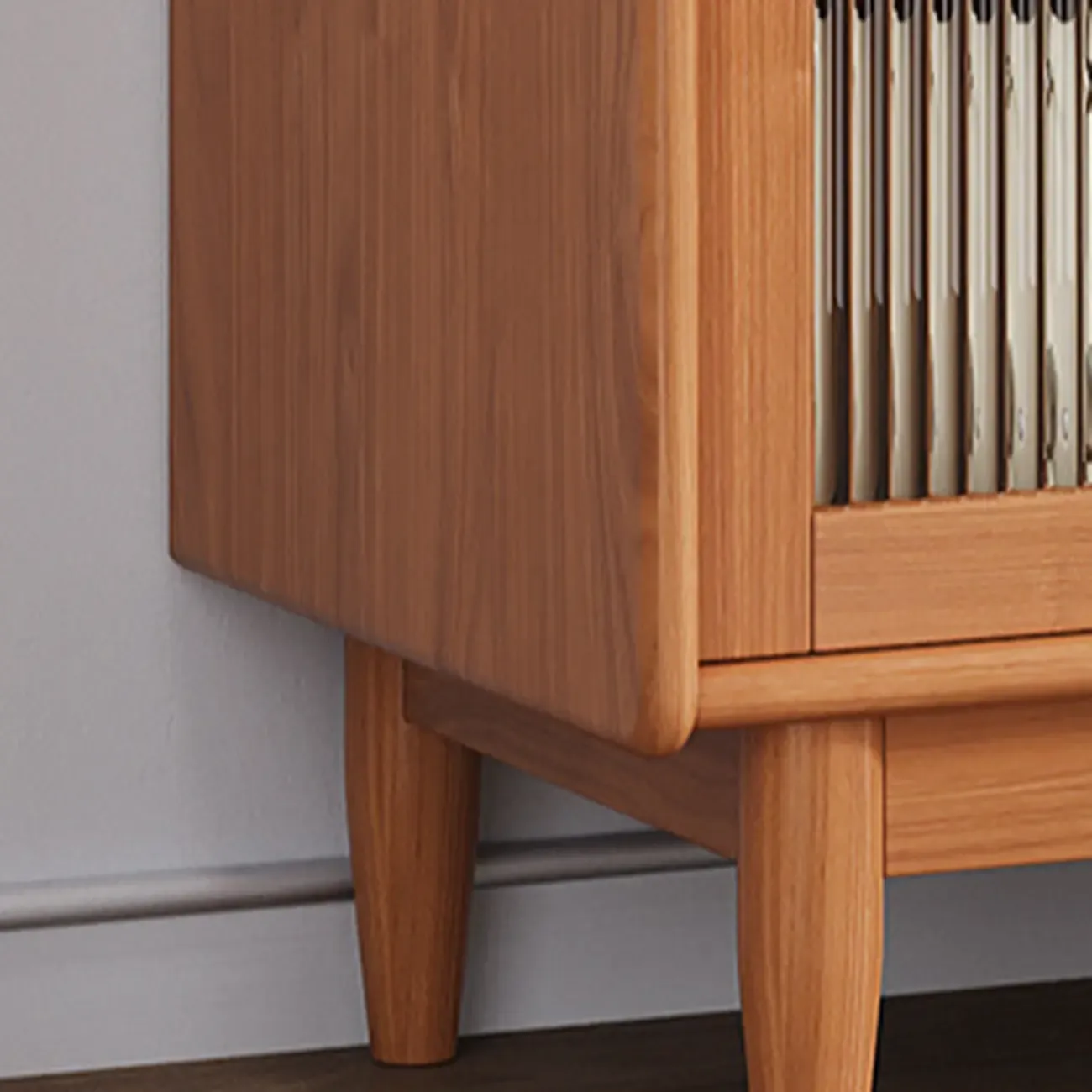 Modern Wood Sideboard with Glass Doors and Drawers Image - 5