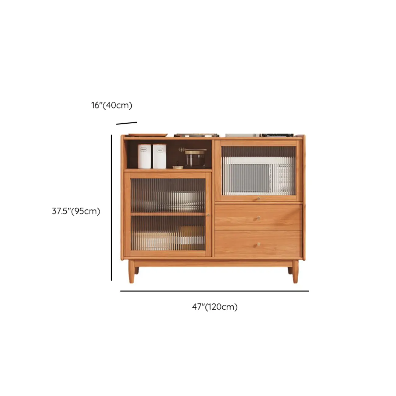 Modern Wood Sideboard with Glass Doors and Drawers Image - 7 | homeyfad